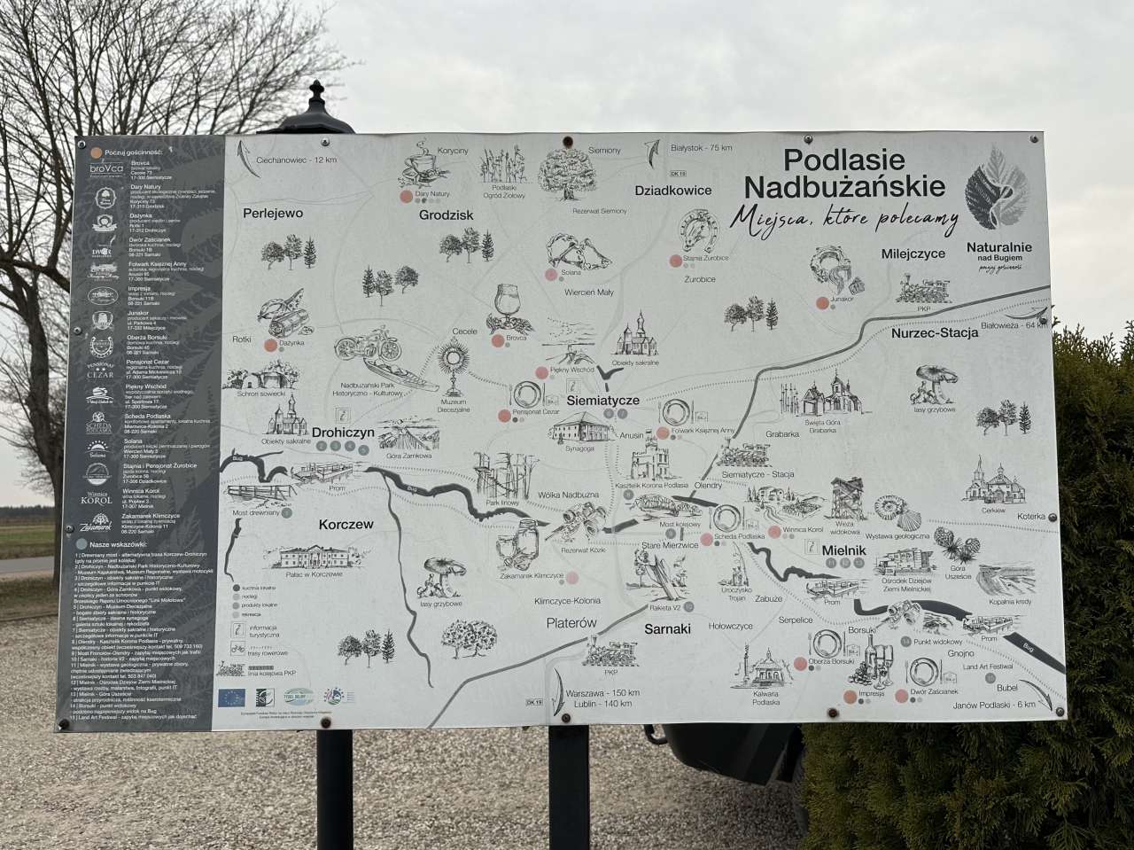 mapa przedstawiająca atrakcje Podlesia Nadbużańskiego